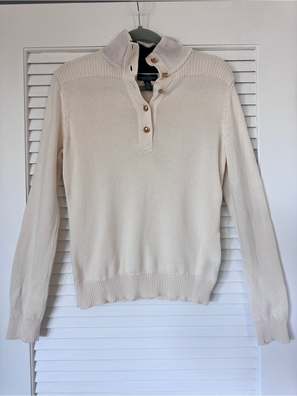 Lauren Jeans Co Ralph LaurenCream Military Mock Neck Sweater Gold Buttons M